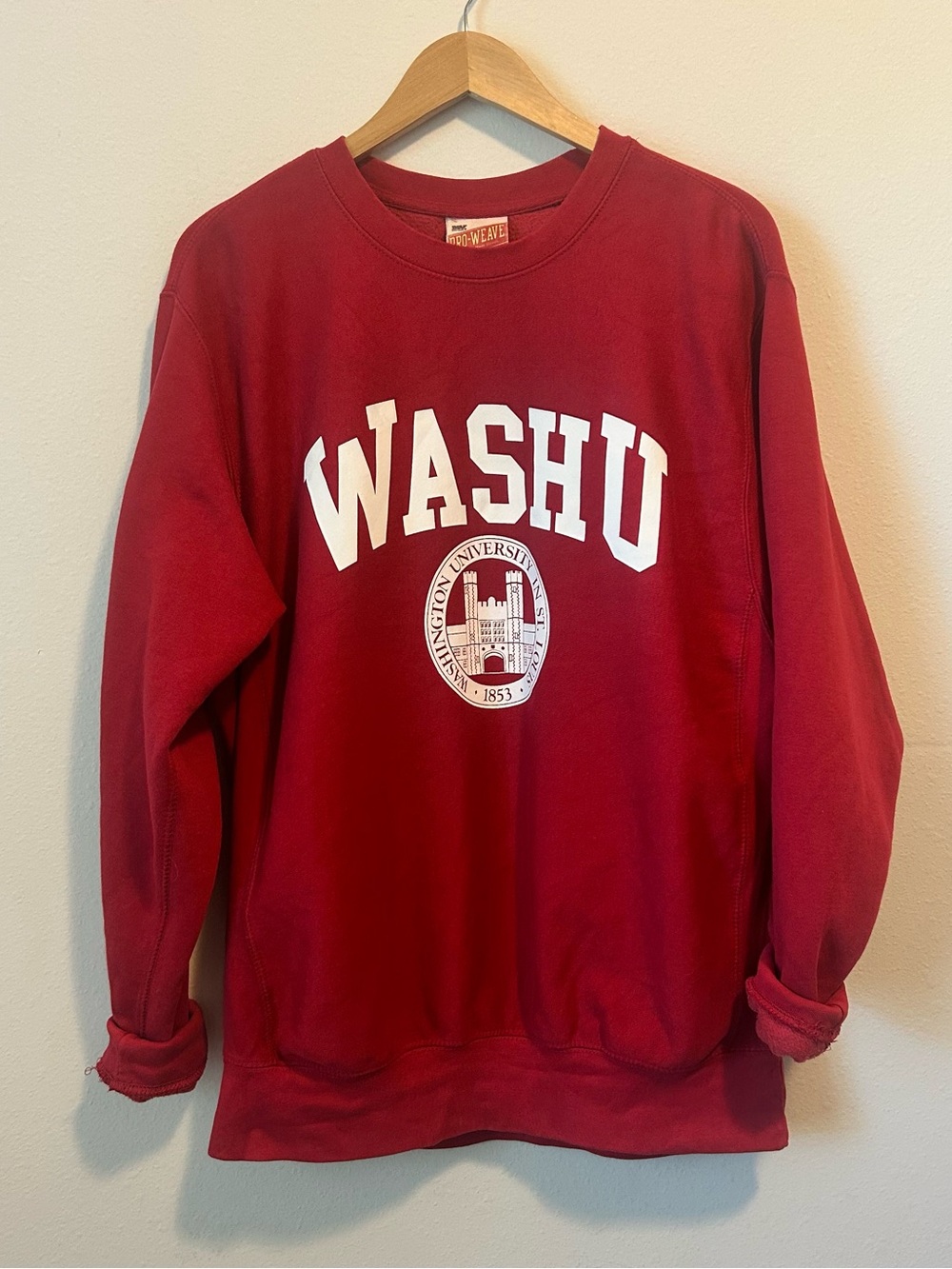 WASHU College Sweatshirt Size Small Classic Crewneck Sweatshirt Cardinal Red